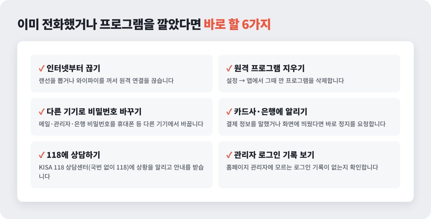 이미 전화했거나 원격 프로그램을 깔았을 때 바로 할 6가지 ©잇다웹