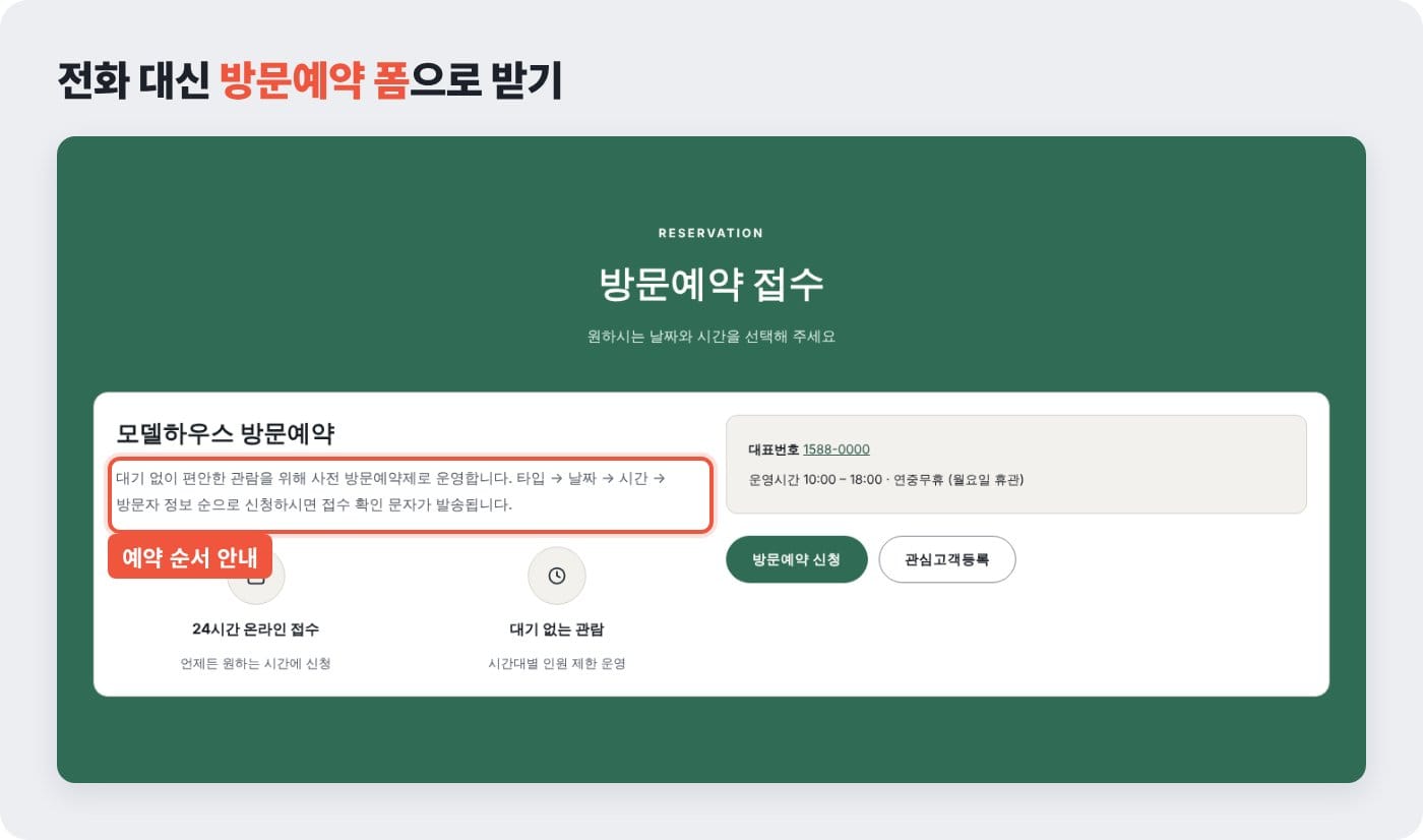 날짜와 시간을 골라 방문을 예약하는 부동산 홈페이지 방문예약 폼 ©잇다웹